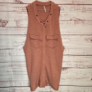 Free People Rosewood Medium Sleeveless Long Dress Vest Front Side Zippers Button